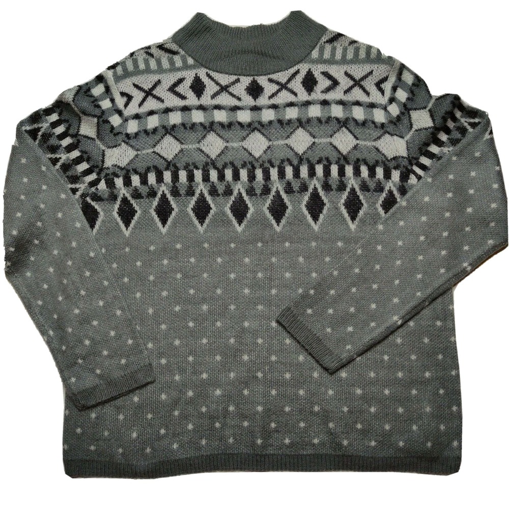 St Johns Bay Women XL Gray Fair isle Acrylic Pullover Sweater NEW